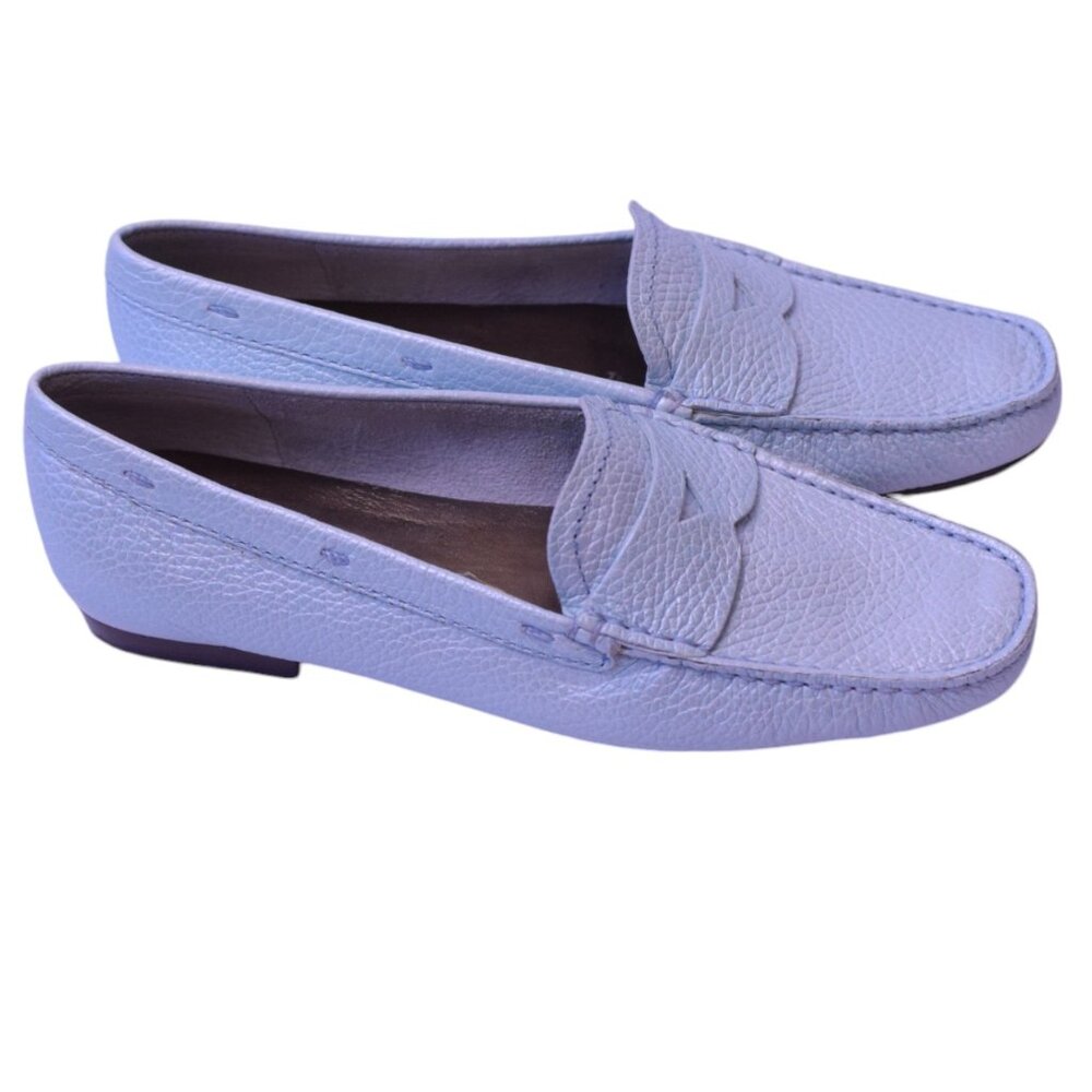Talbots Pebble Leather Blue Nancy Slip On Flat Loafer Shoe Business Casual - 5.5